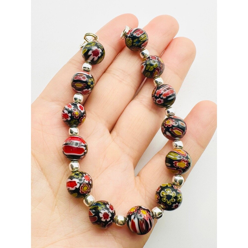 925 sterling silver 10mm murano glass Bracelet 7.5"